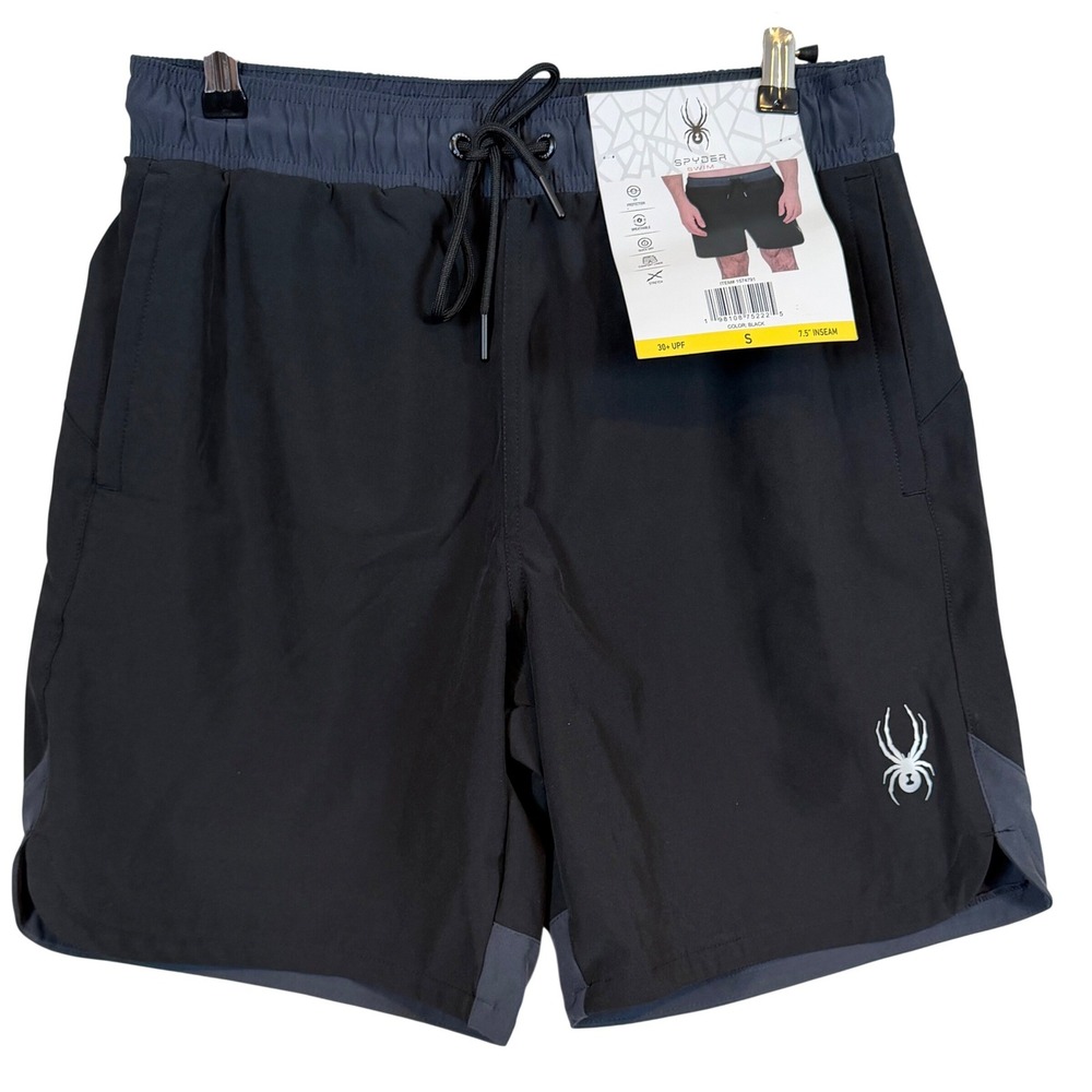 Spyder Swim Mens Black Board Shorts UPF 30+ Stretch Trunks Small NEW Surf‎ Swim